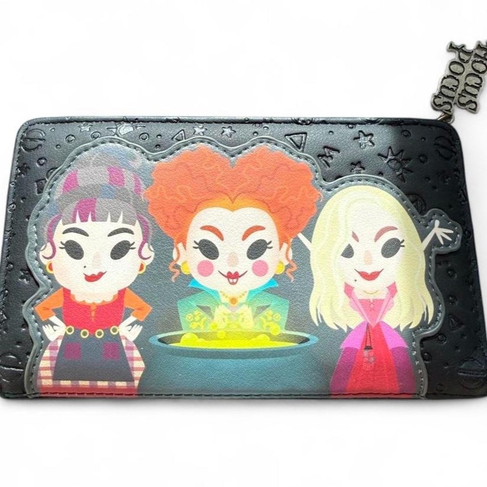 Disney Loungefly Hocus Pocus black wallet with three cartoon witches